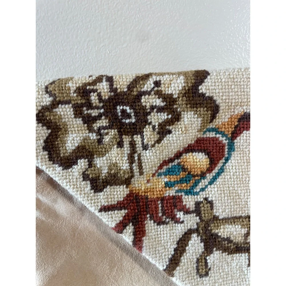 Moonbags Patricia Smith Designs Needlepoint Bird Floral Tapestry Clutch Tan